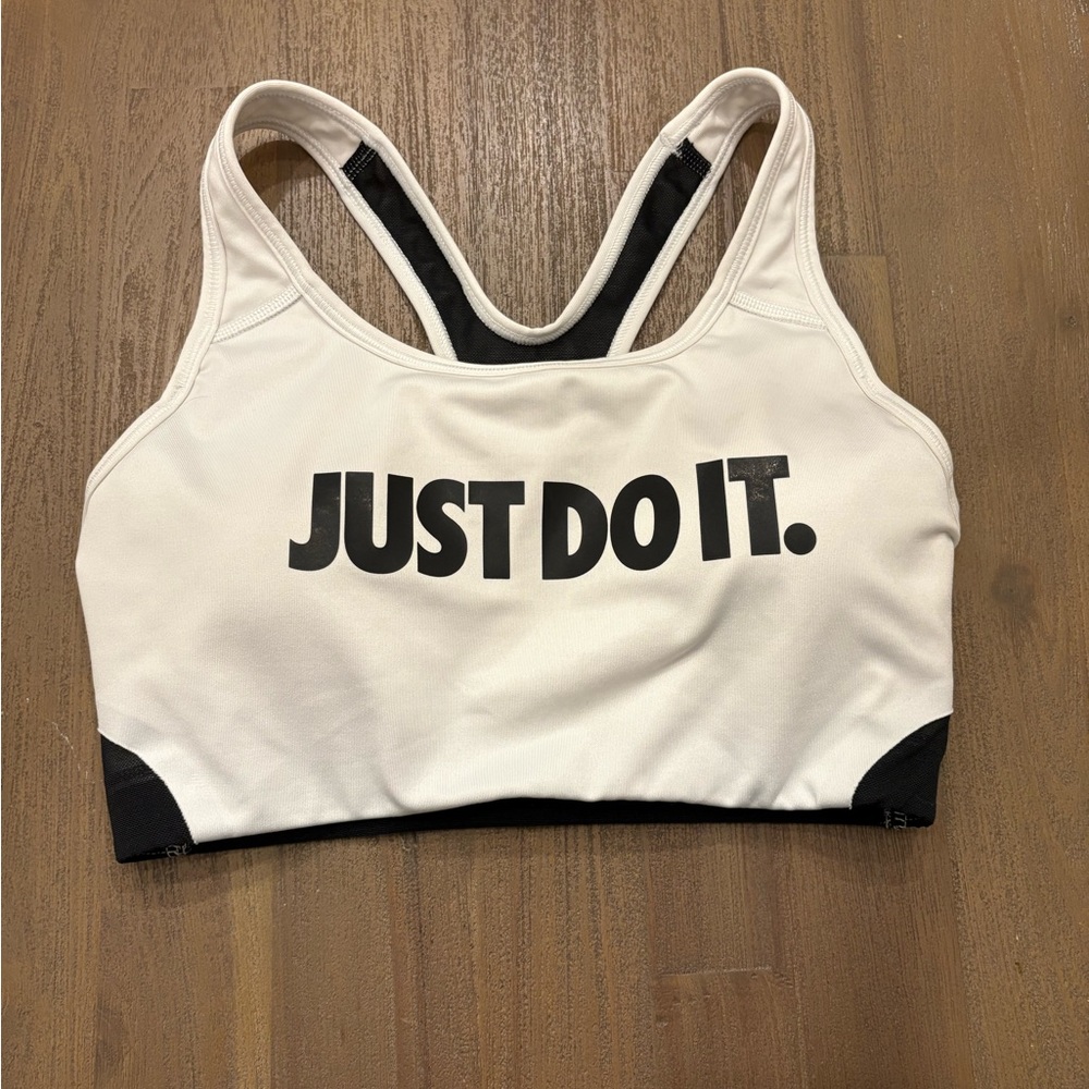 Nike White and Black 'Just Do It' Sports Bra